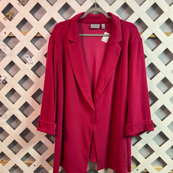 Susan Graver Plus LK Fusion 3/4 Sleeve Cutaway Hem Blazer Passion Pink 4X - Picture 2 of 6